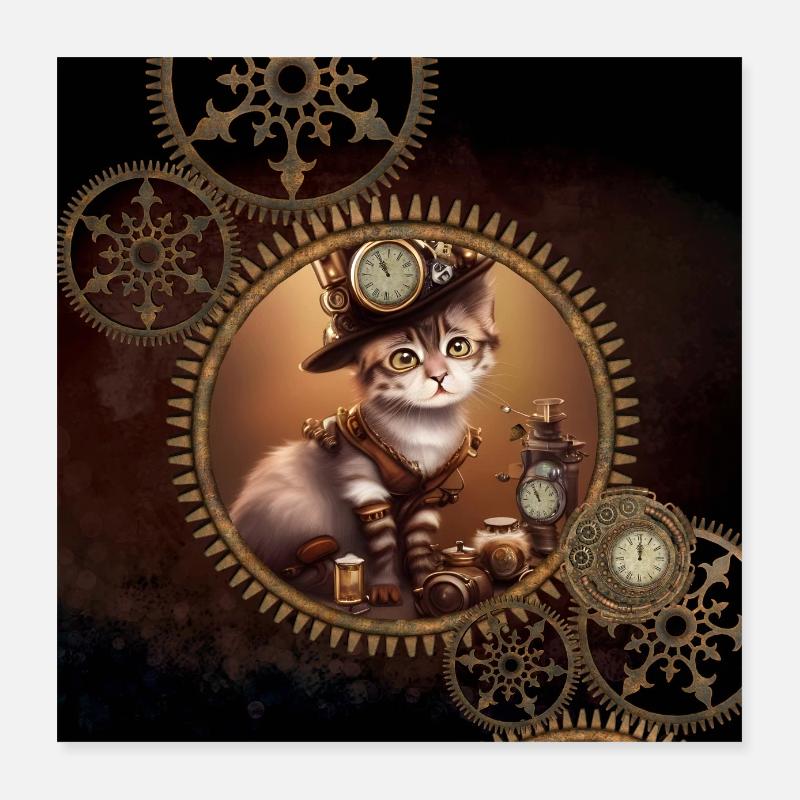 Kleines Steampunk-Kätzchen Poster 40x40 cm