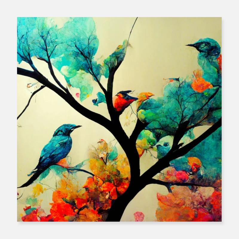 Birds Sitting on tree Poster 16" x 16" (40x40 cm)