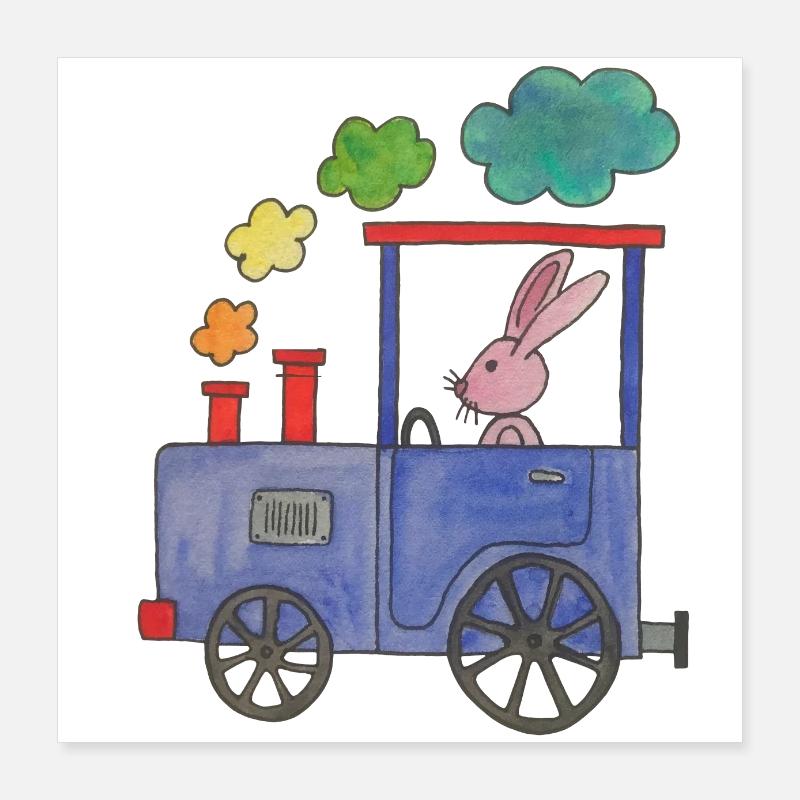 colorful rainbow train bit pink rabbit Poster 16" x 16" (40x40 cm)
