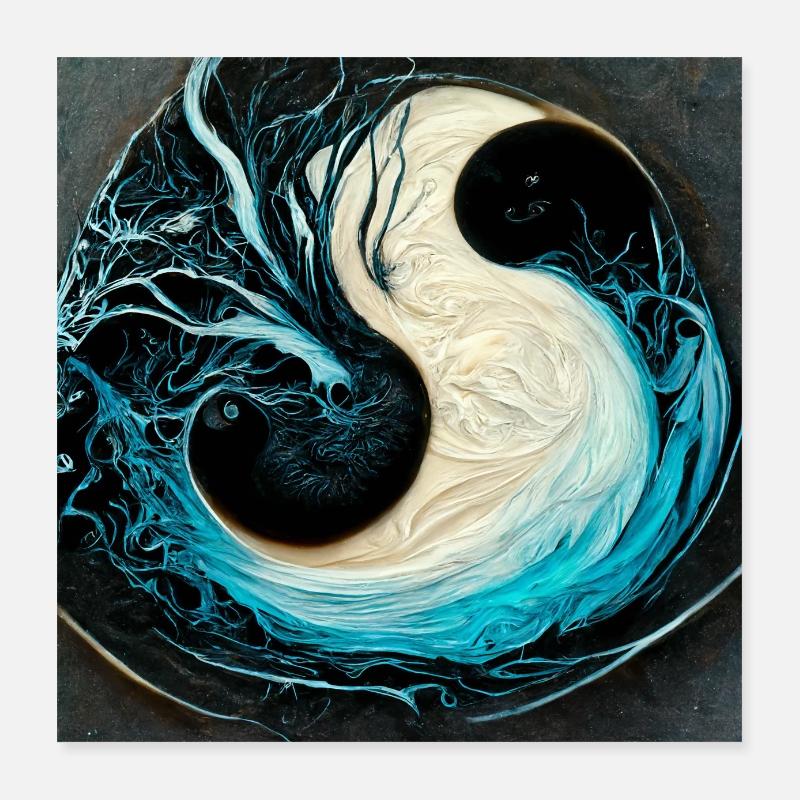 Yin Yang plakat - Poster 40x40 cm - hvid