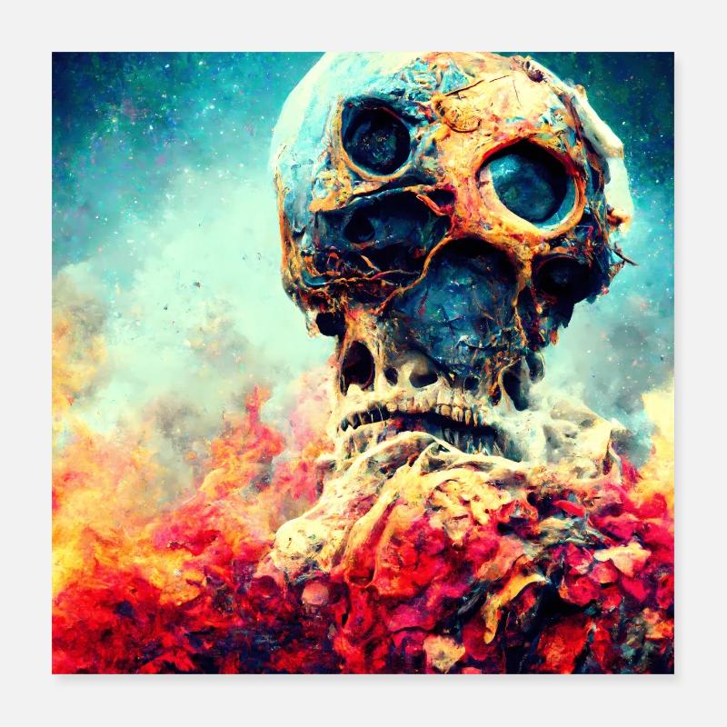 Extremely realistic skull in abstract art Poster 16" x 16" (40x40 cm)