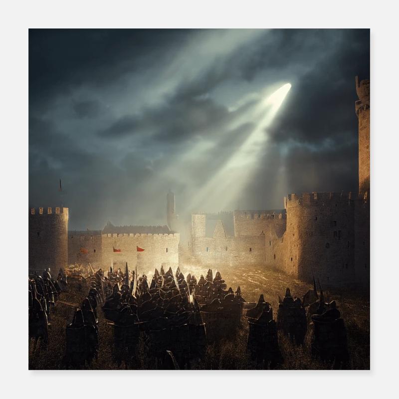 Château médiéval avec armée version 4 Poster 40 x 40 cm