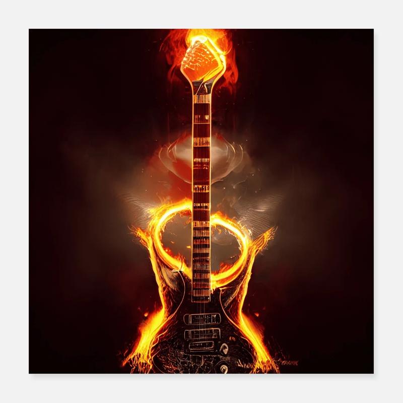 Heavy Metal E Gitarre mit Flammen Version 2 Poster 40x40 cm