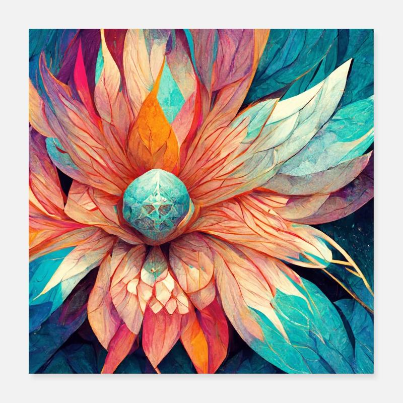 Colorful Mandala Flower Version 2 - Poster 16" x 16" (40x40 cm) - white