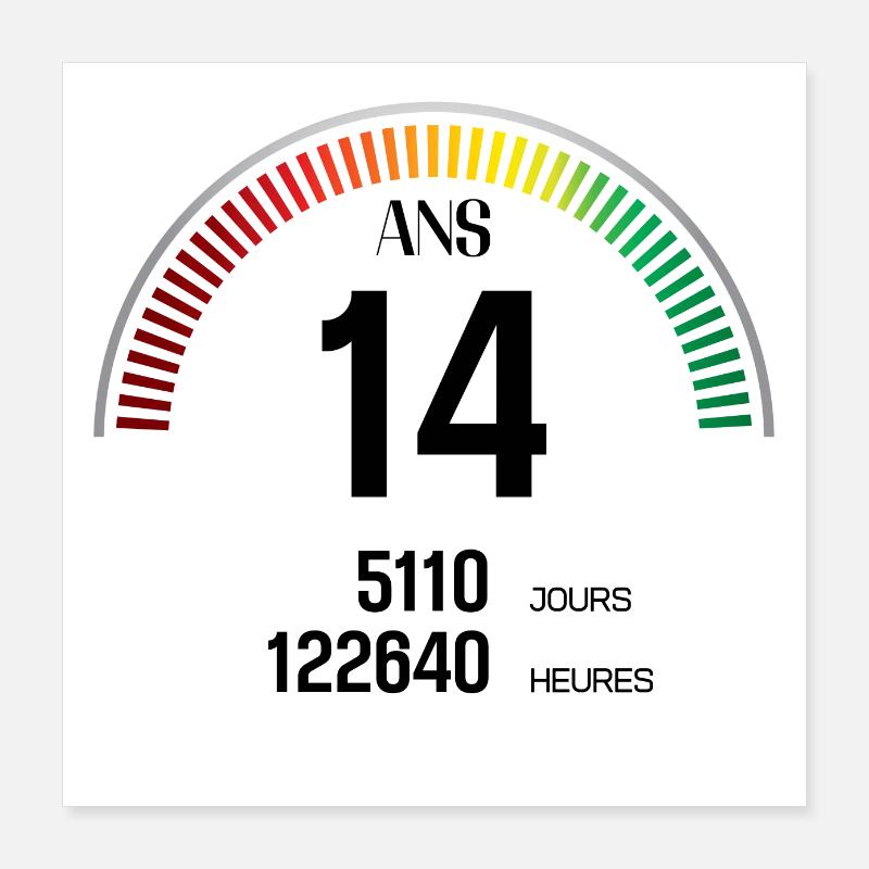 Anniversaire 14 ans Compteur Poster 40 x 40 cm