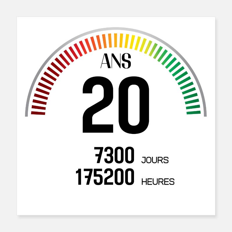 Anniversaire 20 ans Compteur Poster 40 x 40 cm