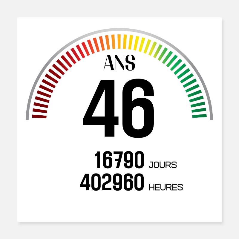 Anniversaire 46 ans Compteur Poster 40 x 40 cm