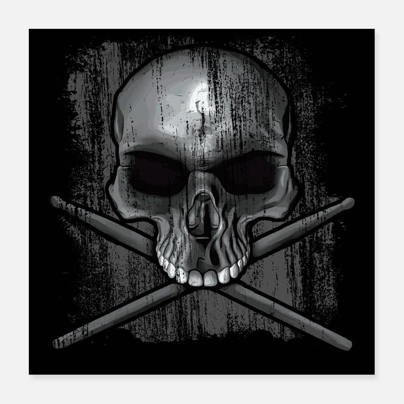 Batteur Skull - Poster 40 x 40 cm - blanc