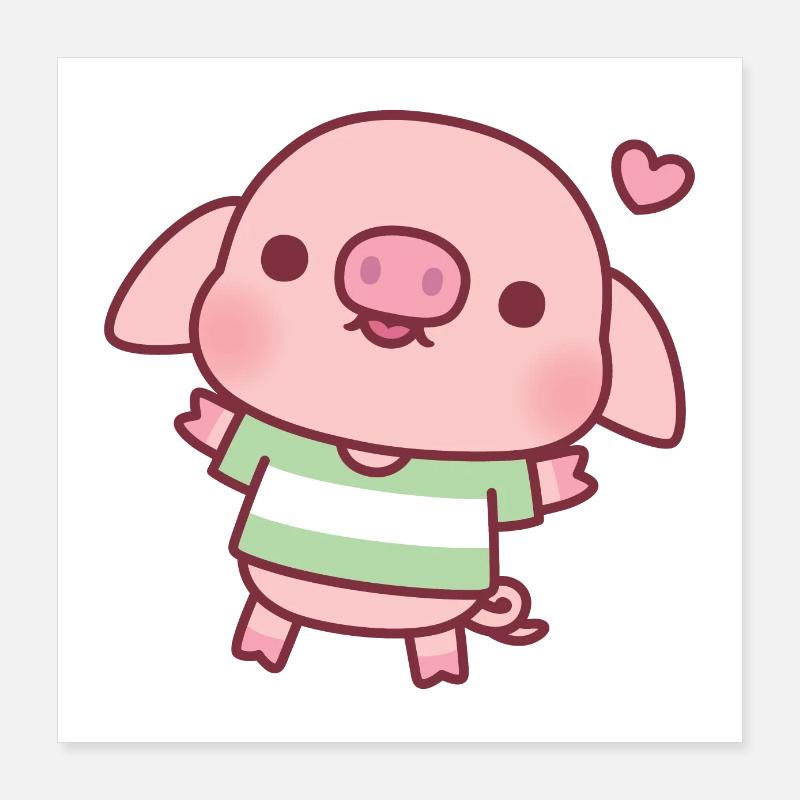 Mignon petit cochon en t-shirt vert Poster 40 x 40 cm