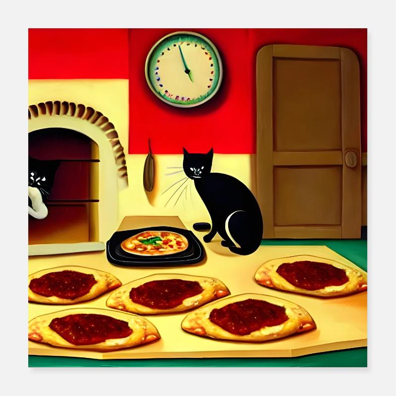 Cat baking pizza Poster 16" x 16" (40x40 cm)