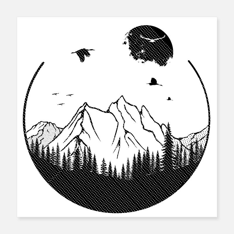 Geometric shape tree mountains Poster 16" x 16" (40x40 cm)