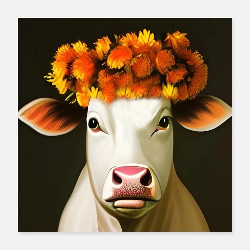 La vache aux fleurs d'automne Poster 40 x 40 cm