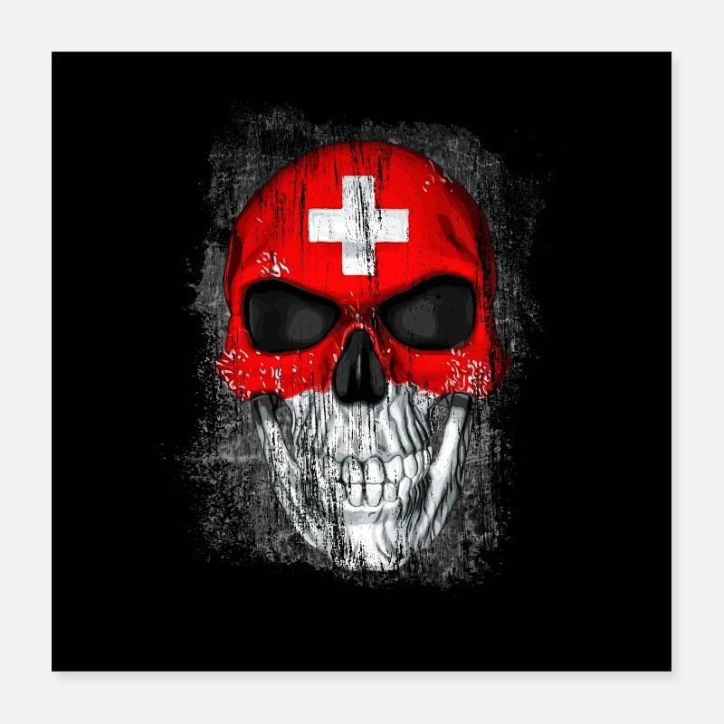Skull Schweiz Poster 40x40 cm