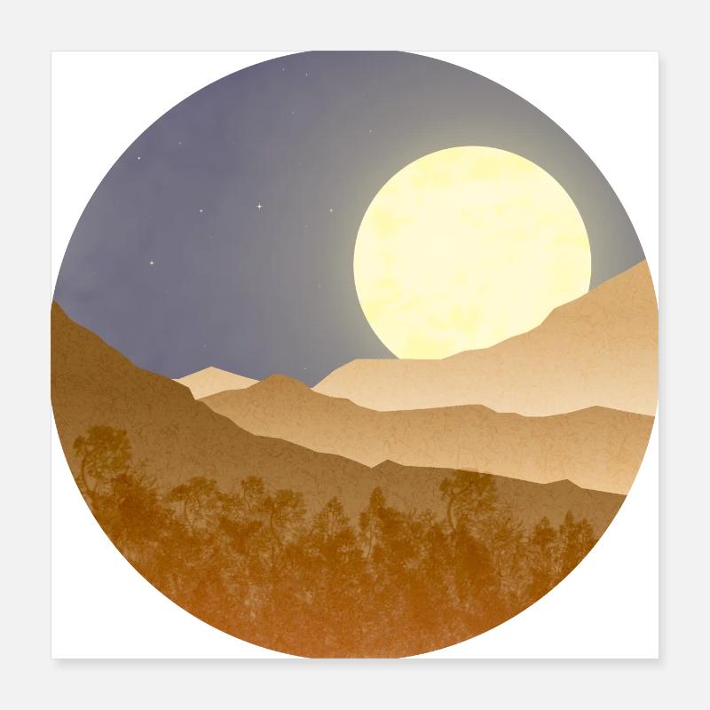 Lune dans le paysage nocturne Poster 40 x 40 cm