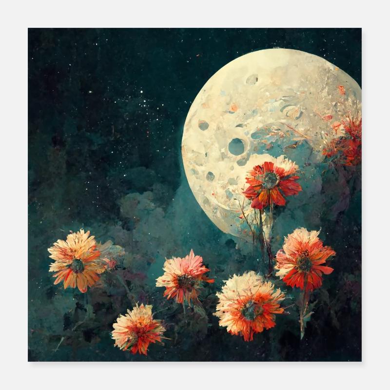 Flowers before the full moon Poster 16" x 16" (40x40 cm)