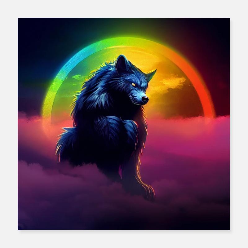 Werwolf mit Regenbogen Poster 40x40 cm