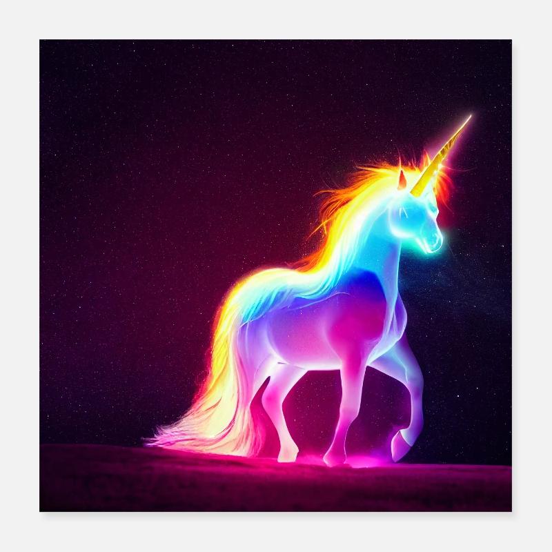 Neon Einhorn Poster Poster 40x40 cm