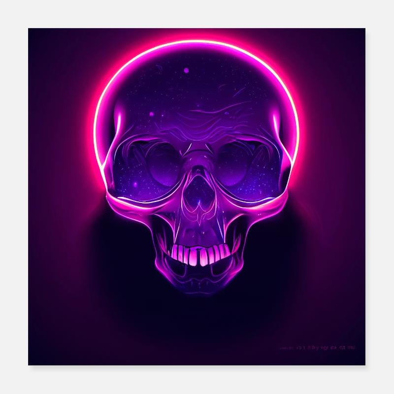 Purple Neon Skull - Poster 16" x 16" (40x40 cm) - white