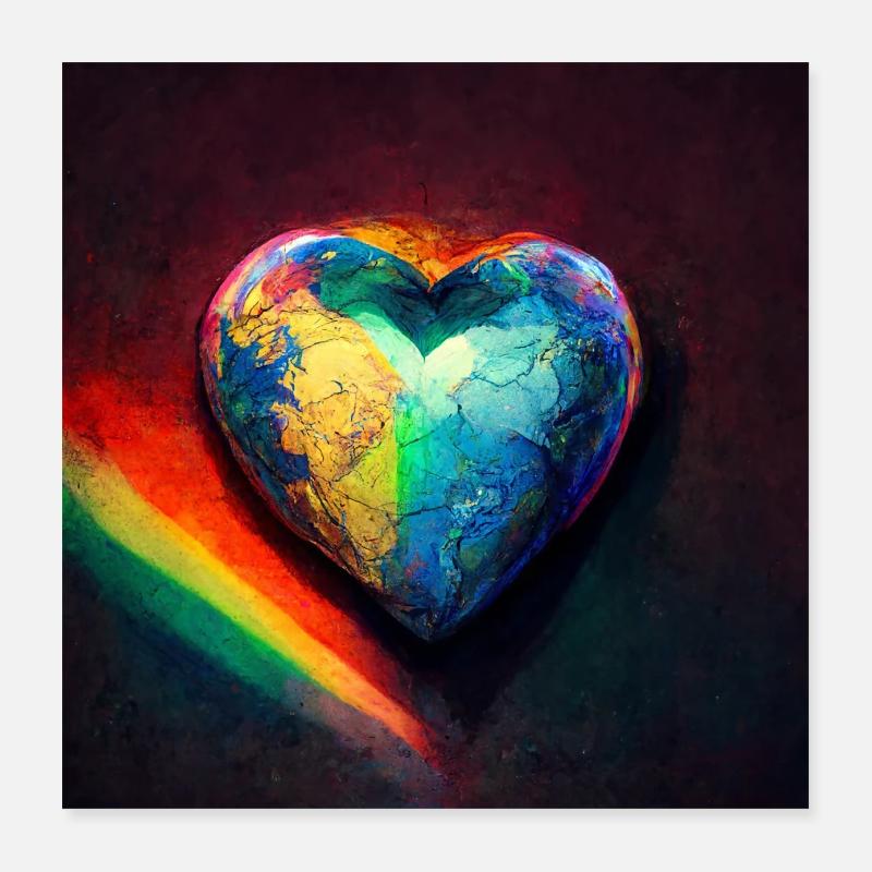 Herz mit Regenbogenfarben Poster 40x40 cm