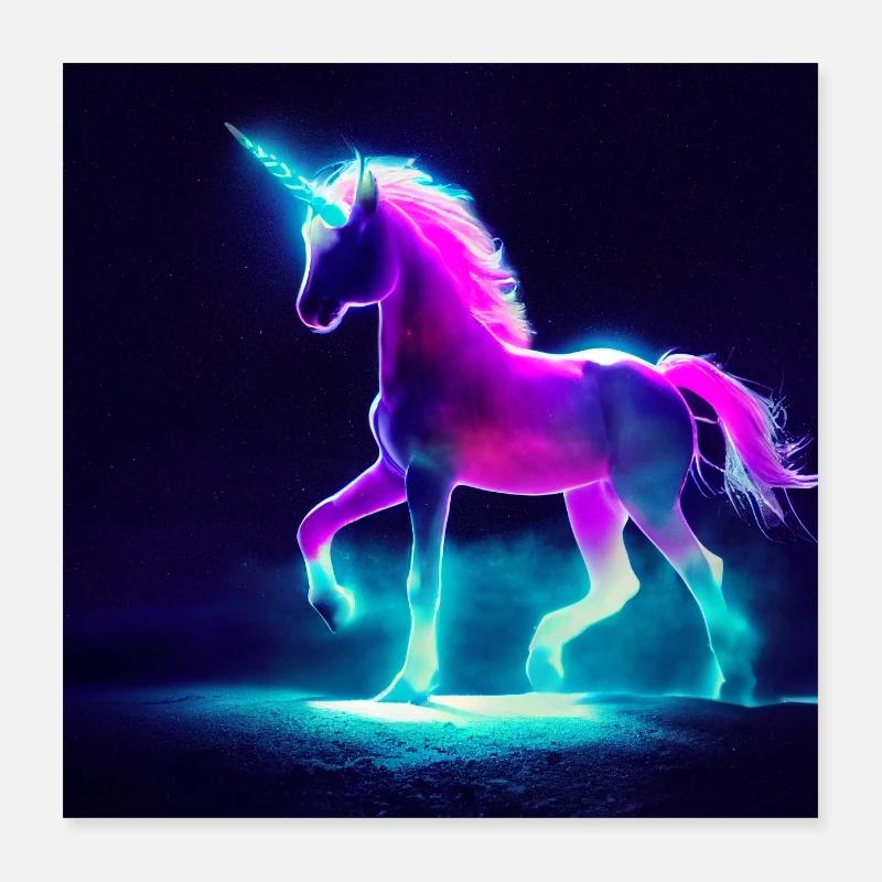 Neon Einhorn Poster Poster 40x40 cm