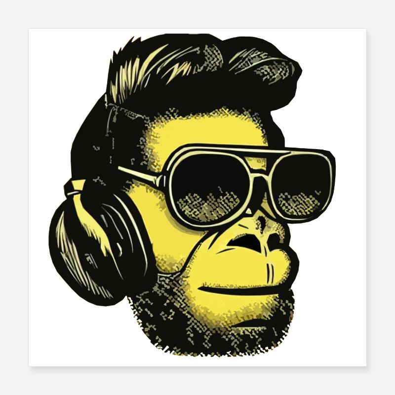 Affe hört Musik mit Kopfhörern Poster 40x40 cm