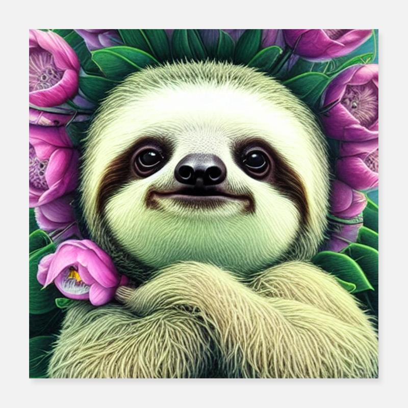 Faultier im Blumenfeld Poster 40x40 cm