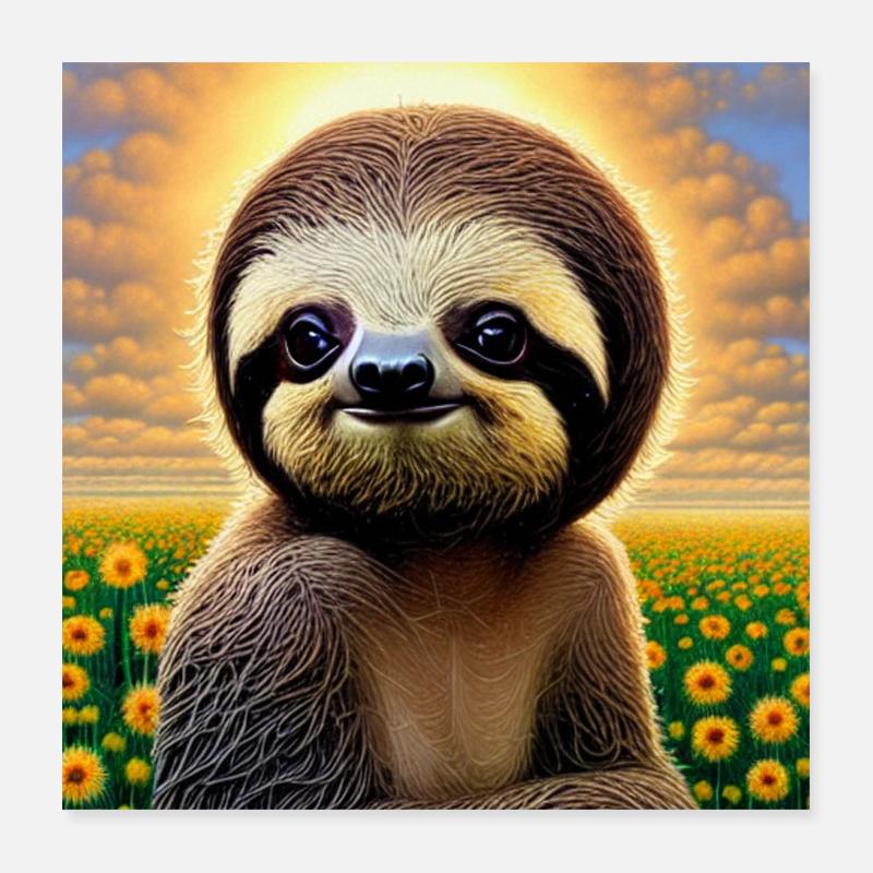 Faultier im Blumenfeld Poster 40x40 cm