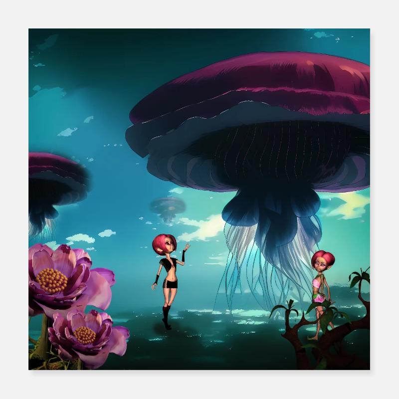 De superbes méduses flottent dans le ciel Poster 40 x 40 cm