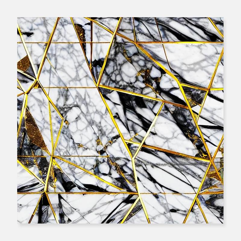 Marble Black White Gold Texture Poster 16" x 16" (40x40 cm)