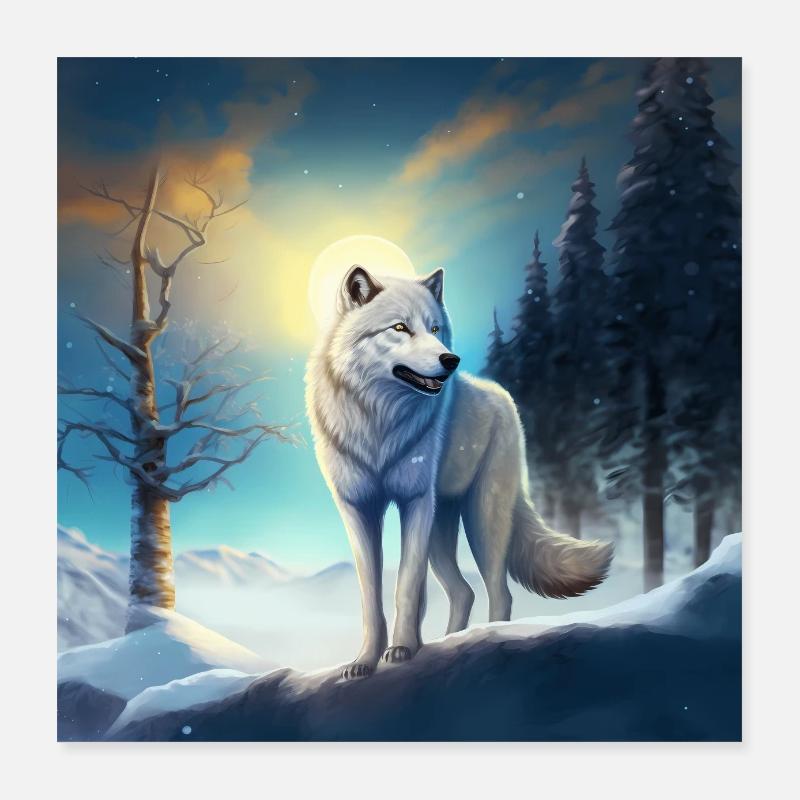 Eiswolf in der Winderlandschaft Version 1 - Poster 40x40 cm - Weiß