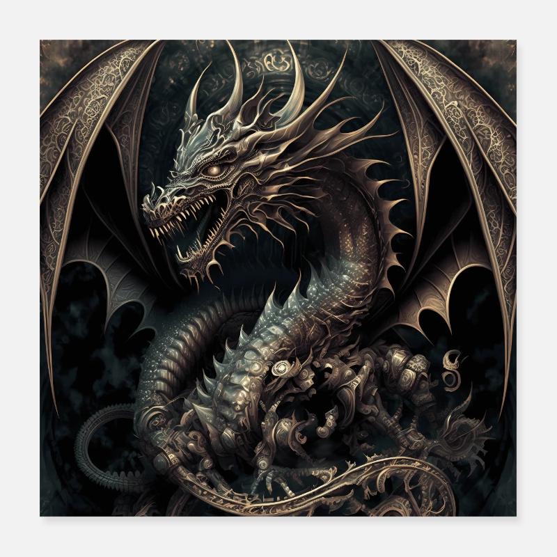 Dark Fantasy Dragon Cover Version 1 Poster 16" x 16" (40x40 cm)
