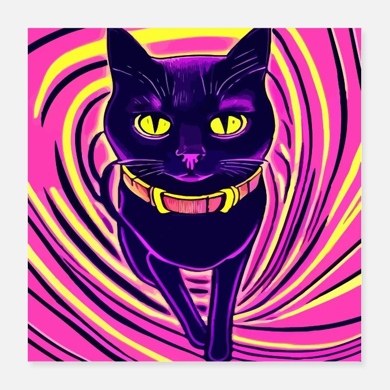 Illustration d’un portrait de chat psychédélique Poster 40 x 40 cm