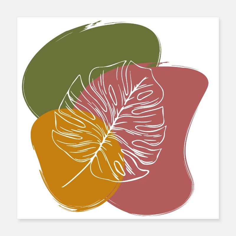 DESSIN DE FEUILLES AVEC ACCENT VERT, JAUNE ET BRUN Poster 40 x 40 cm