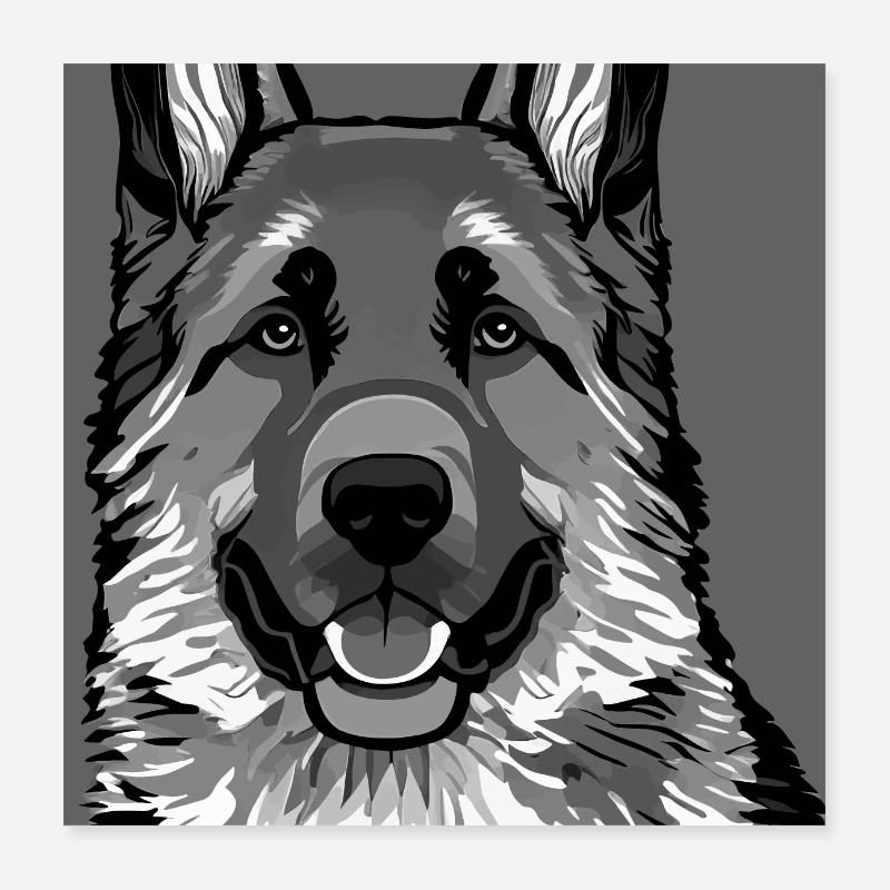 German Shepherd Dog, digital painting, Poster 16" x 16" (40x40 cm)