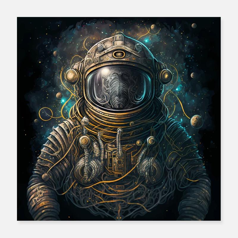 Alien Astronaut version 3 - Poster 40x40 cm - vit