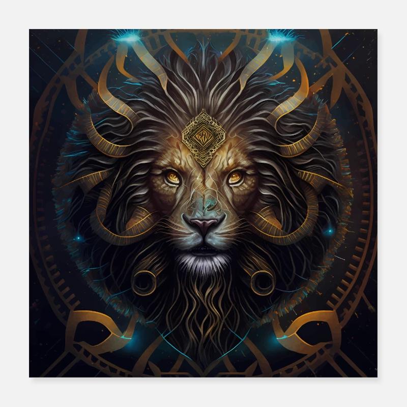 Dunkle Fantasy Löwe Version 1 - Poster 40x40 cm - Weiß
