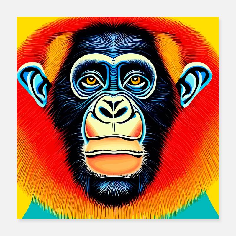 Illustration eines Porträts eines Schimpansen Poster 40x40 cm
