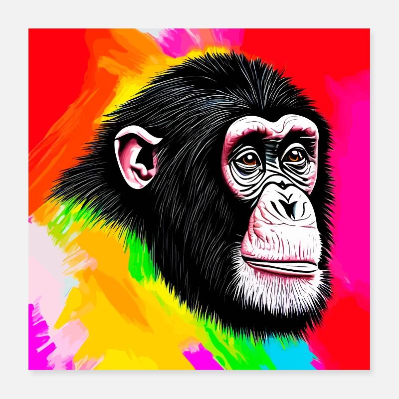 Illustration eines Porträts eines Schimpansen Poster 40x40 cm