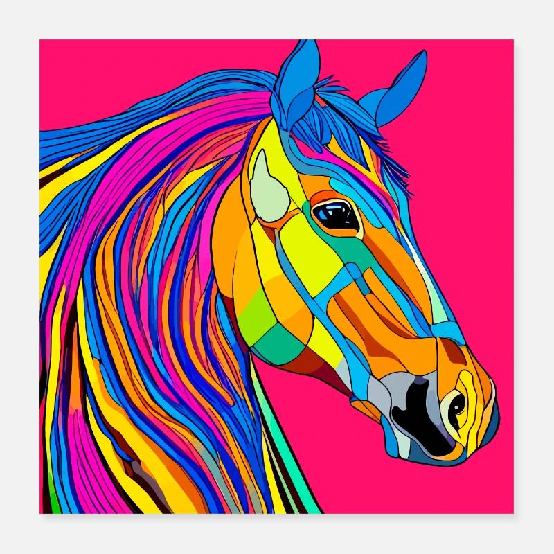 Illustration colorée d’un cheval Poster 40 x 40 cm