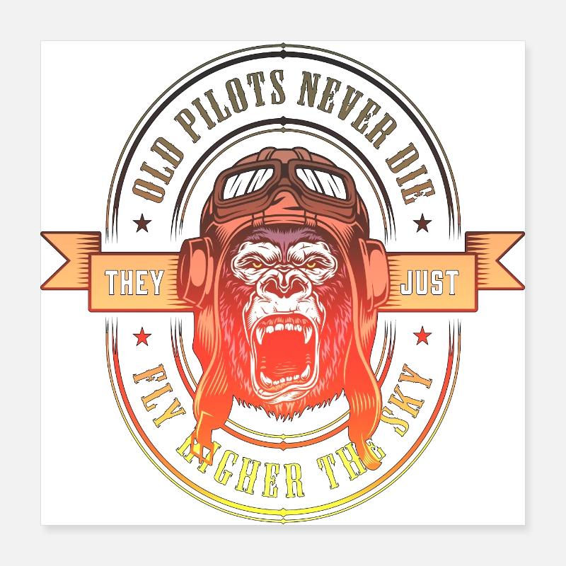 Pilot gorila gorilla animal monkey funny legend kong Poster 16" x 16" (40x40 cm)