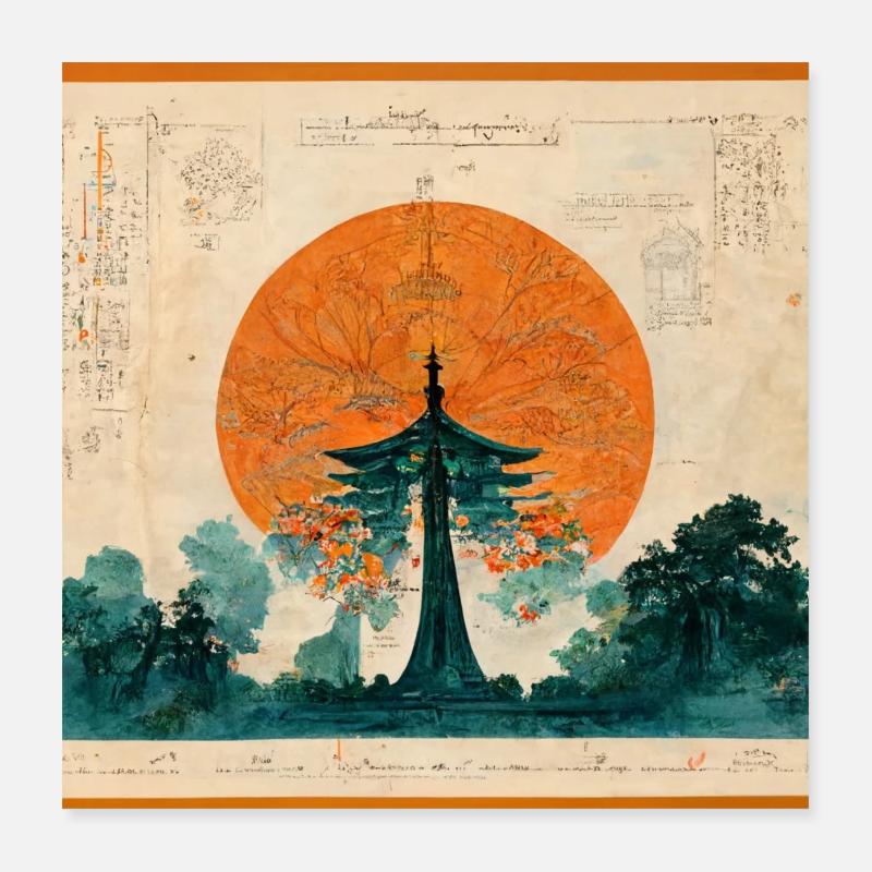 Japanischer Tempel Poster 40x40 cm