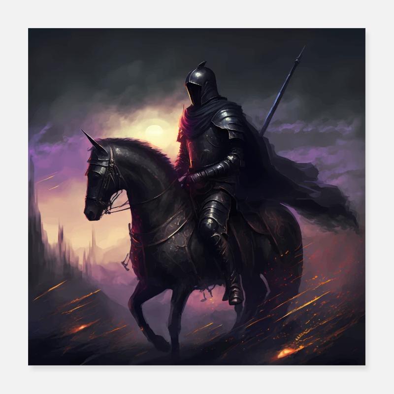 Dunkle Fantasie Schwarzer Reiter Version 2 Poster 40x40 cm
