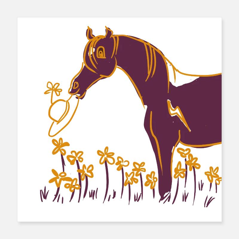 Poney avec chapeau de fleurs Poster 40 x 40 cm