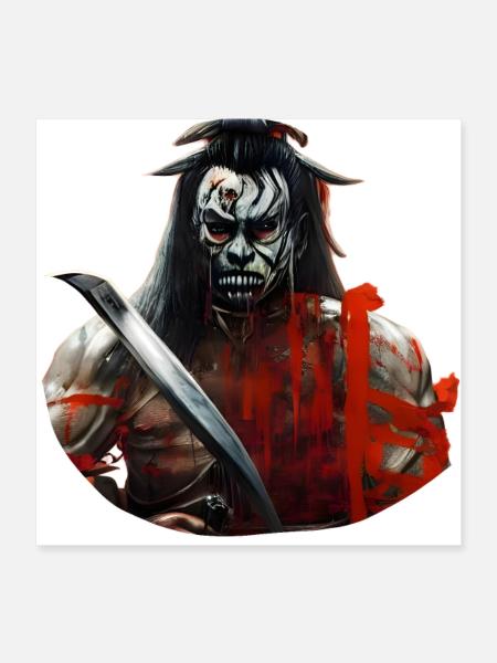 Demon Samurai - Poster 40x40 cm - Weiß