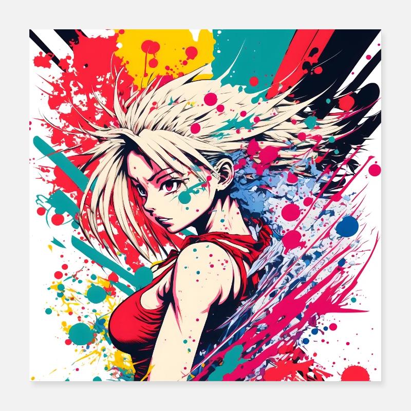 Anime moderne rothaarige Mädchen Farbe Splash Poster 40x40 cm