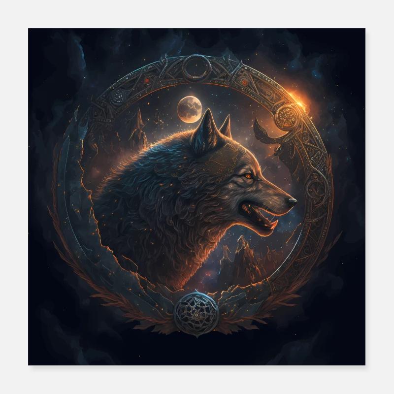 Loup de l’espace avec des ornements Poster 40 x 40 cm