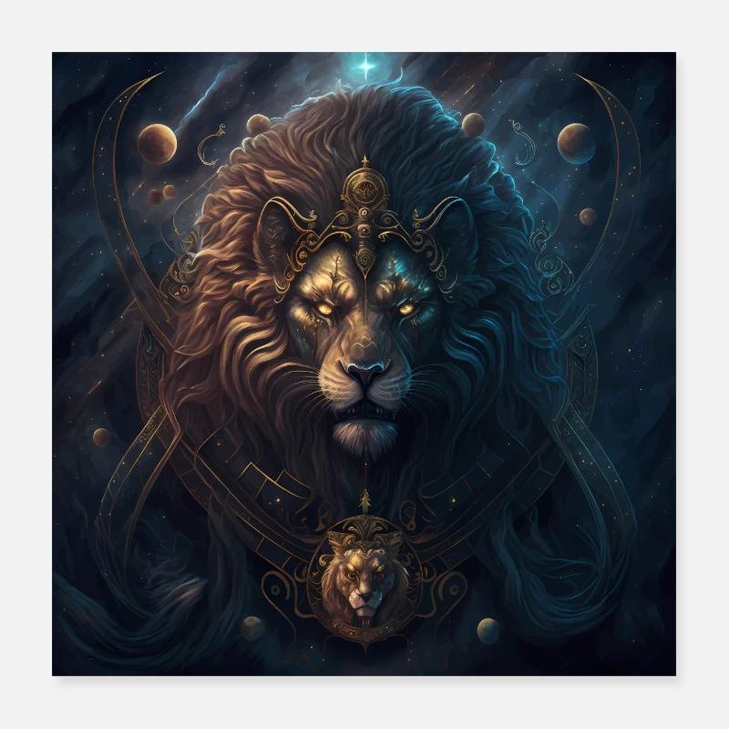 Épique Espace Lion Zodiaque Version 4 - Poster 40 x 40 cm - blanc