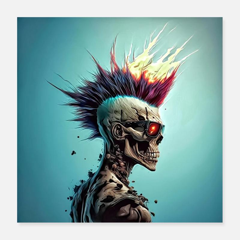 Horror Punk Zombie Skull - Poster 16" x 16" (40x40 cm) - white