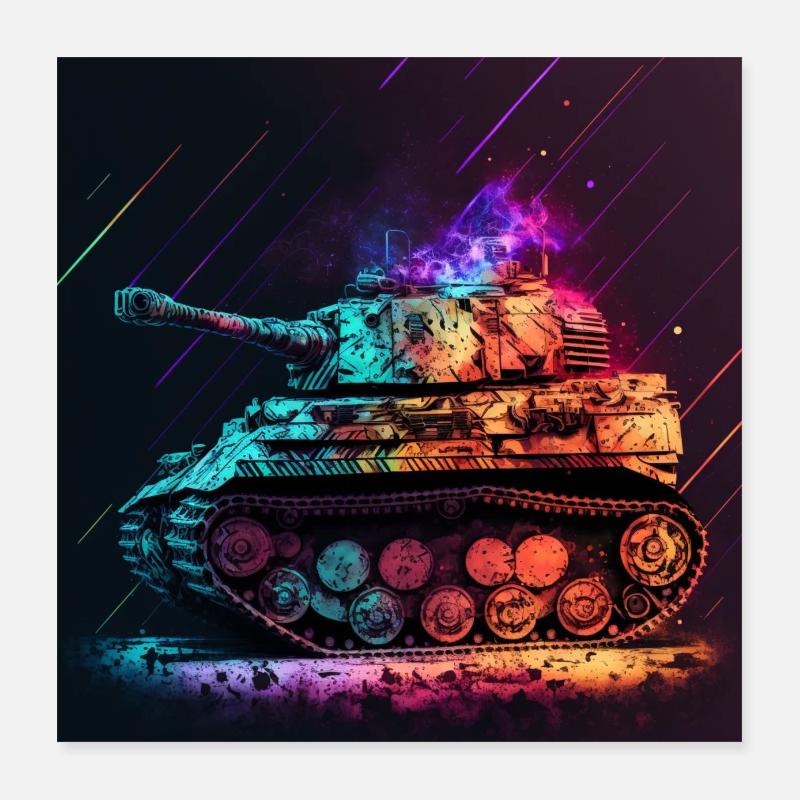Char de combat principal aux couleurs néon cool Poster 40 x 40 cm