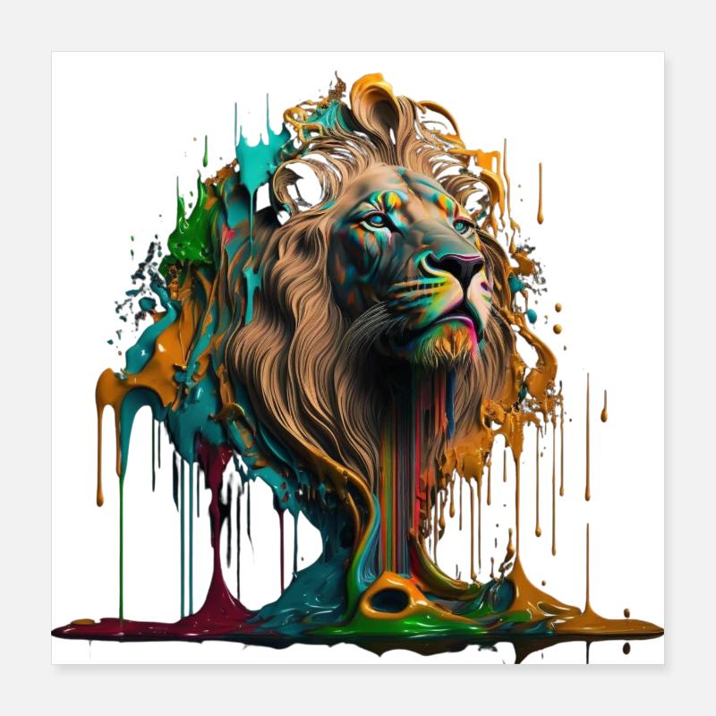Regenbogen Löwe | Rainbow Lion | AI generated Art Poster 40x40 cm